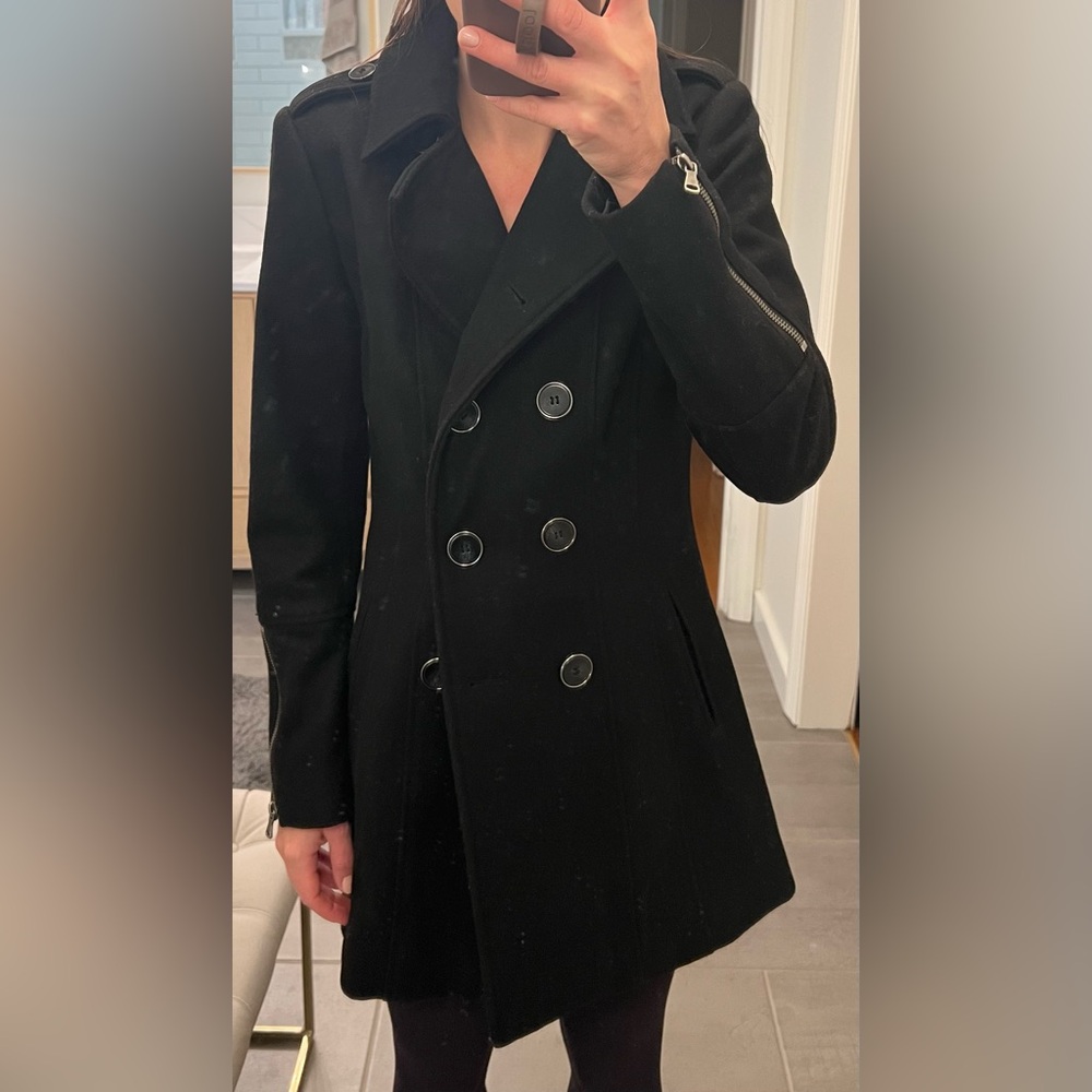 Bar III Women's Black Double-Breasted Pea Coat